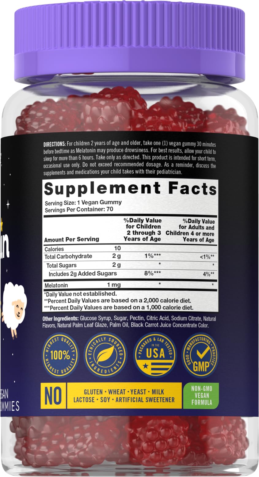 Carlyle Kids Melatonin Gummies | 1 mg 70 Count | Fruit Flavor Gummy | Vegan, Non-GMO, Gluten Free - PrimeBioHealth - canada supplements