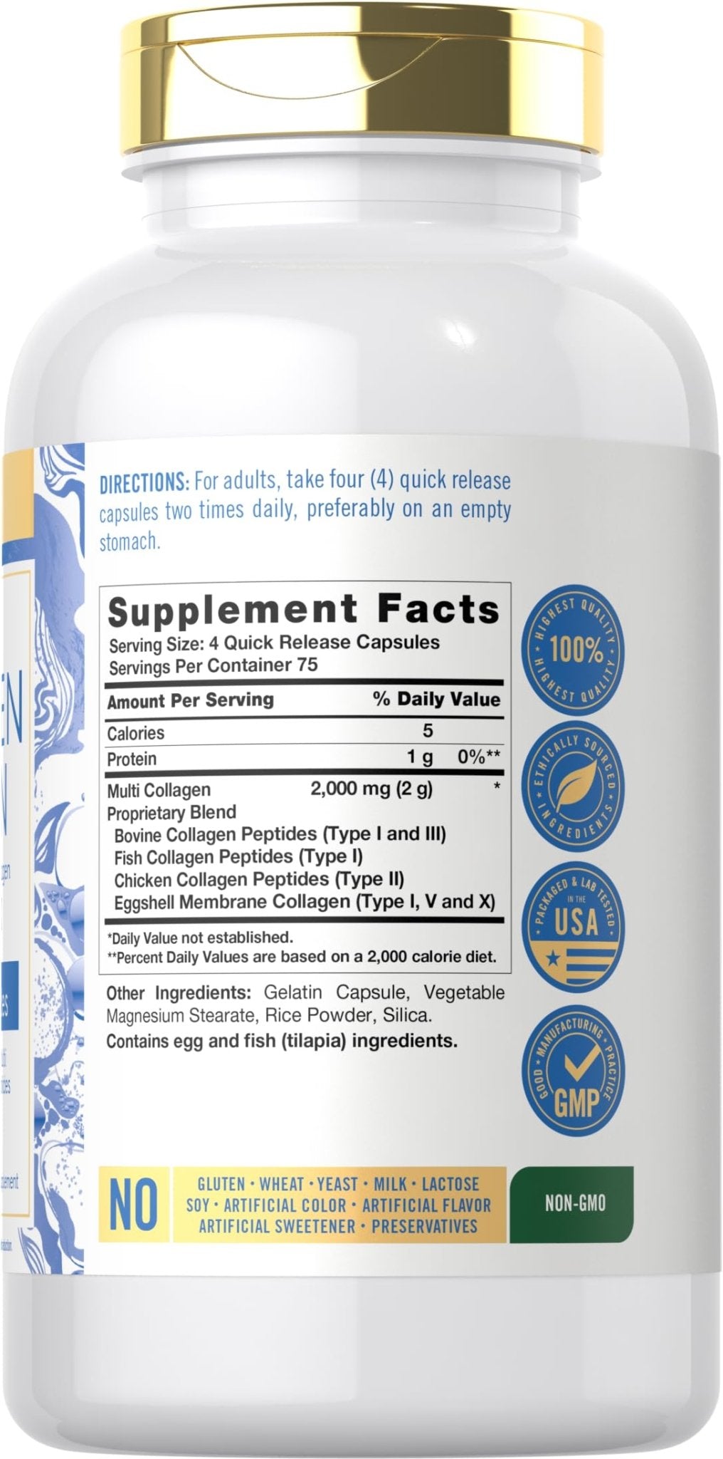 Carlyle Multi Collagen Protein Capsules 2000mg | 300 Count | Type I, II, III, V, X | Collagen Peptide Pills | Keto & Paleo Friendly - PrimeBioHealth - canada supplements