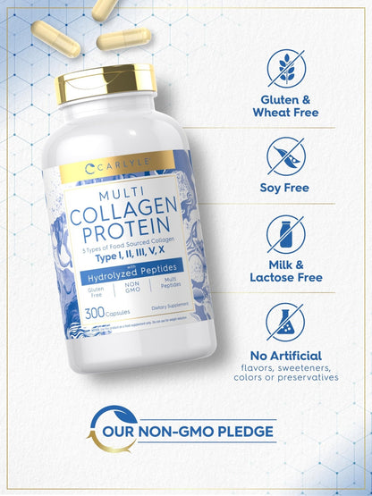 Carlyle Multi Collagen Protein Capsules 2000mg | 300 Count | Type I, II, III, V, X | Collagen Peptide Pills | Keto & Paleo Friendly - PrimeBioHealth - canada supplements