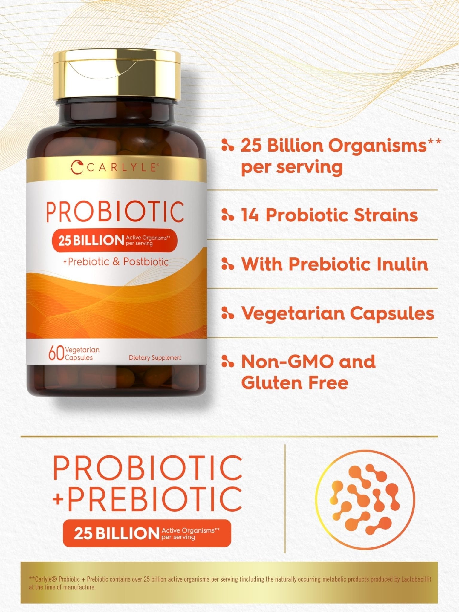 Carlyle Probiotic with Prebiotics & Postbiotics | 25 Billion CFU | 60 Capsules | Supplement for Women & Men | Powder Pills - PrimeBioHealth - canada supplements