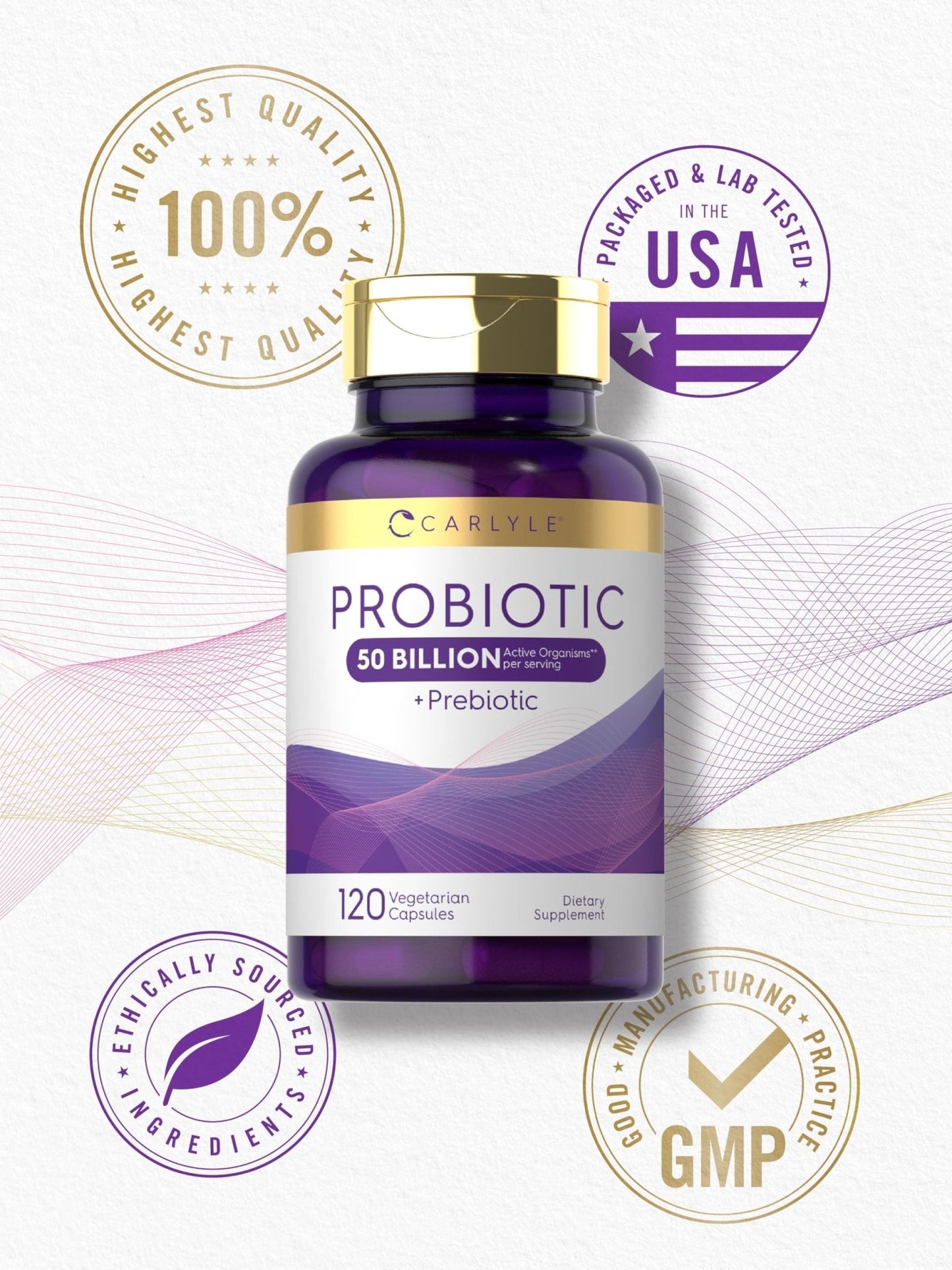 Carlyle Probiotics with Prebiotics | 120 Capsules | 50 Billion Active Organisms | Non-GMO & Gluten Free Supplement - PrimeBioHealth - canada supplements