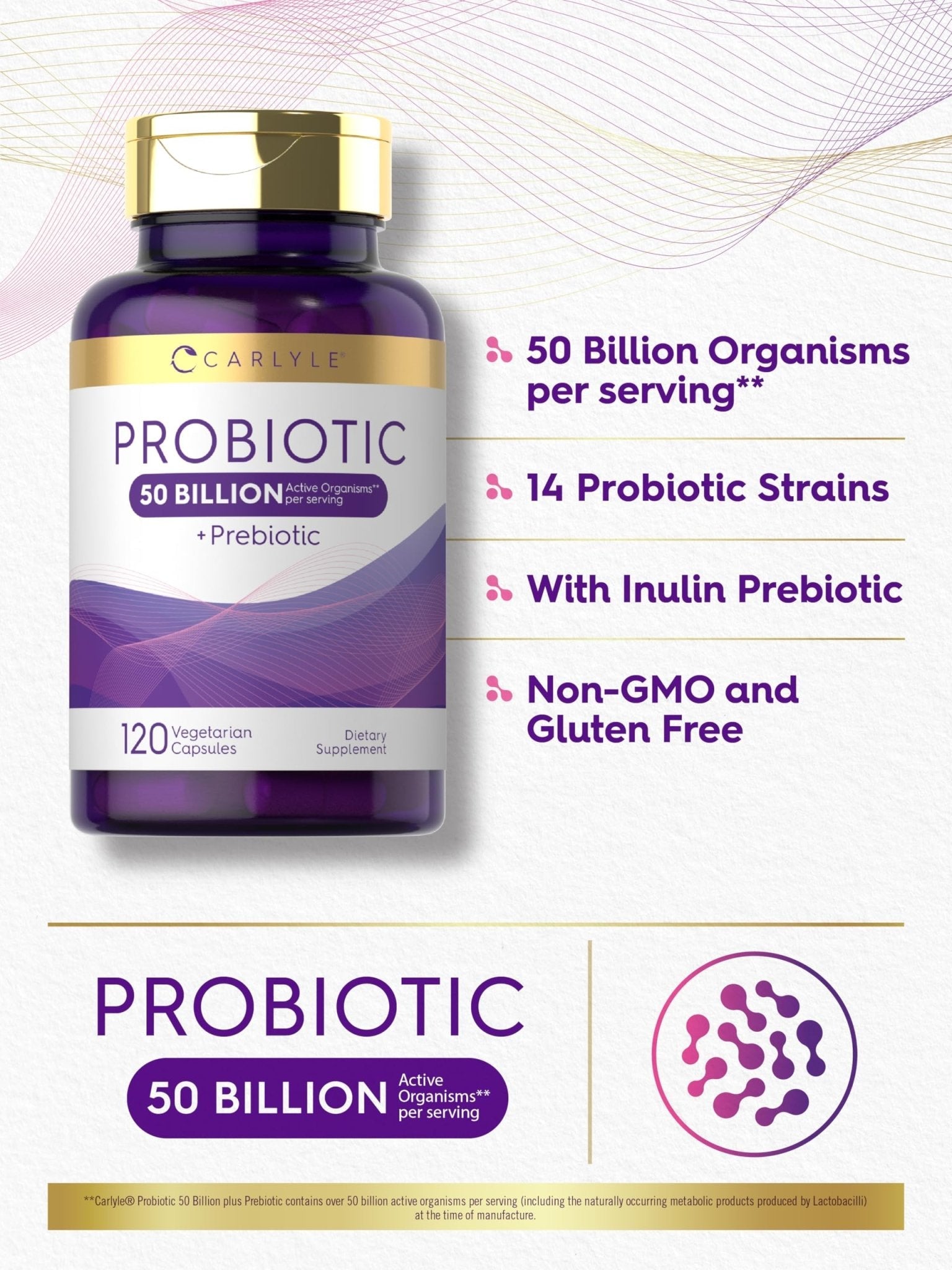 Carlyle Probiotics with Prebiotics | 120 Capsules | 50 Billion Active Organisms | Non-GMO & Gluten Free Supplement - PrimeBioHealth - canada supplements