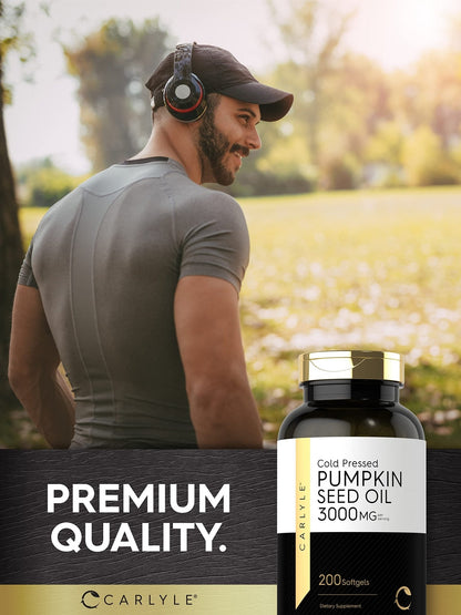 Carlyle Pumpkin Seed Oil Capsules | 3000mg | 200 Softgels | Essential Fatty Acids | Cold Pressed Dietary Supplement | Non-GMO and Gluten Free Formula - PrimeBioHealth - canada supplements