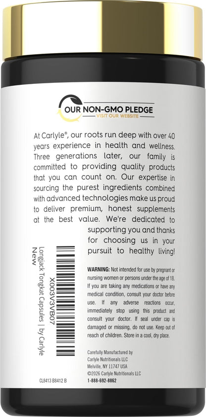 Carlyle Tongkat Ali | 180 Quick Release Capsules | Non-GMO and Gluten Free Supplement - PrimeBioHealth - canada supplements