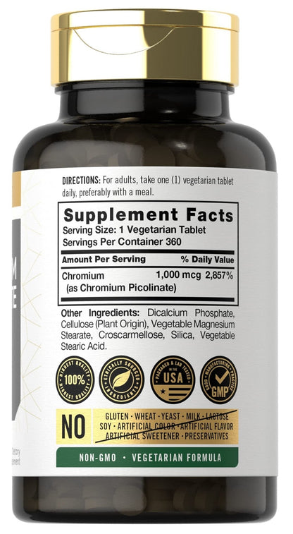 Carlyle Ultra Chromium Picolinate 1000mcg | 360 Tablets | Vegetarian, Non-GMO, Gluten Free - PrimeBioHealth - canada supplements