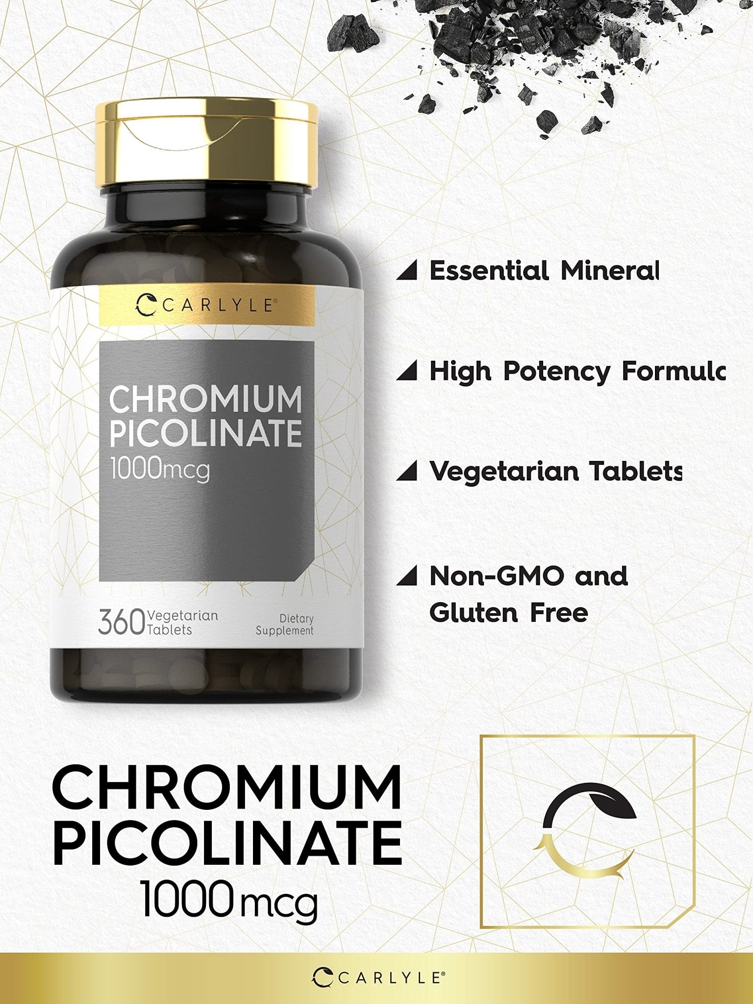 Carlyle Ultra Chromium Picolinate 1000mcg | 360 Tablets | Vegetarian, Non-GMO, Gluten Free - PrimeBioHealth - canada supplements