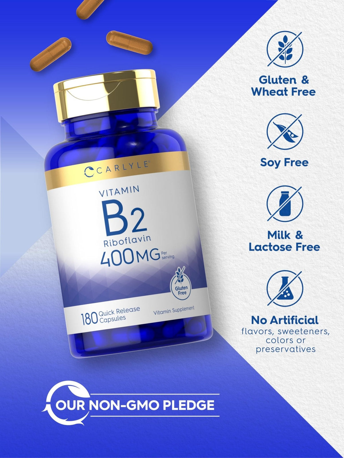 Carlyle Vitamin B-2 400mg | 180 Count | Non-GMO, Gluten Free Supplement | B2 Riboflavin - PrimeBioHealth - canada supplements