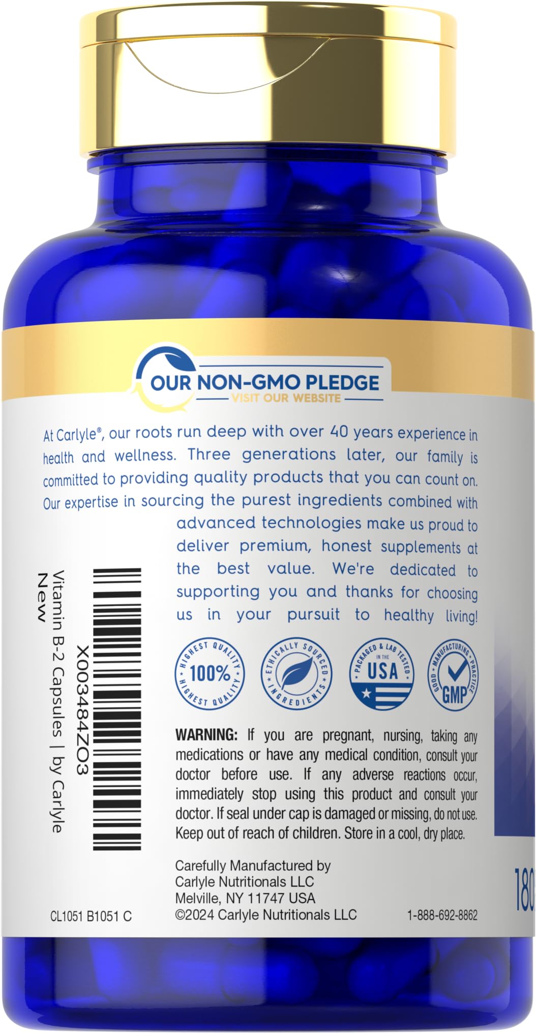 Carlyle Vitamin B-2 400mg | 180 Count | Non-GMO, Gluten Free Supplement | B2 Riboflavin - PrimeBioHealth - canada supplements