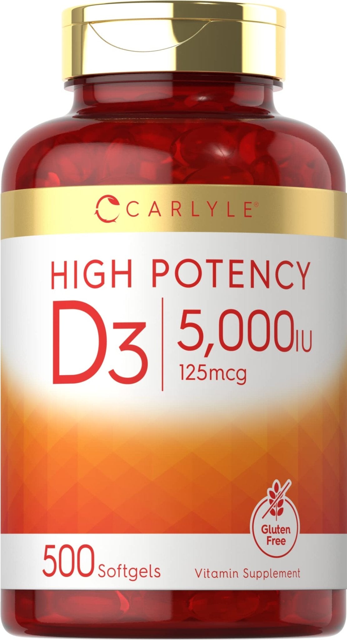 Carlyle Vitamin D3 5000 IU Softgels | 500 Count | Value Size | Non-GMO and Gluten Free Supplement | High Potency Formula | 125mcg - PrimeBioHealth - canada supplements
