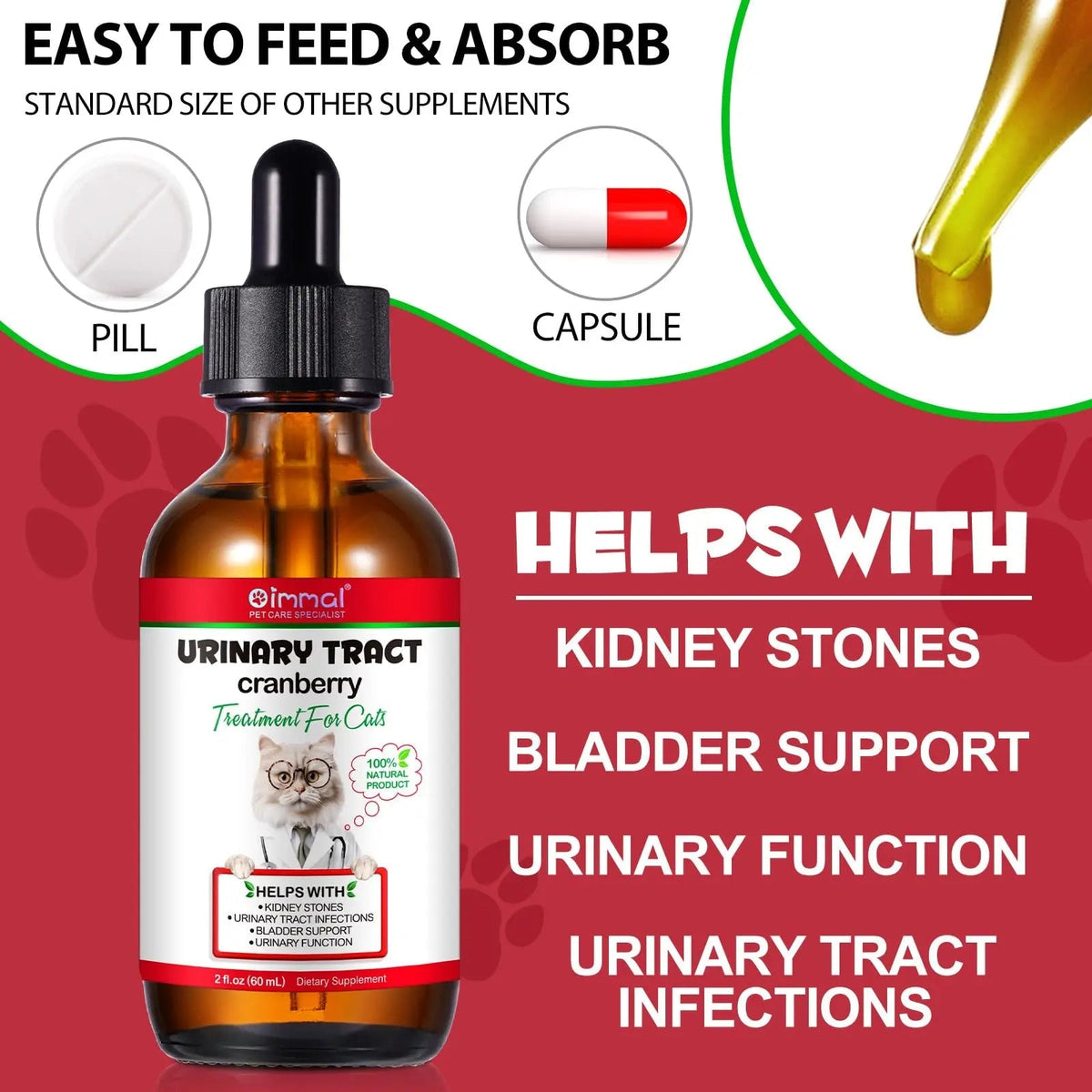 Cat Urinary Tract Infection Treatment, Cat UTI Treatment Drops Supports Bladder, Kidney Stone, Cranberry Kidney Bladder Support Supplement, Chicken Flavor, 60ml - PrimeBioHealth - canada supplements