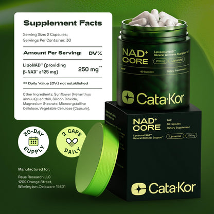 Cata-Kor NMN Supplement Alternative – Liposomal NAD+ Supplement - NAD CORE 30-Day Supply 60 Capsules - PrimeBioHealth - canada supplements