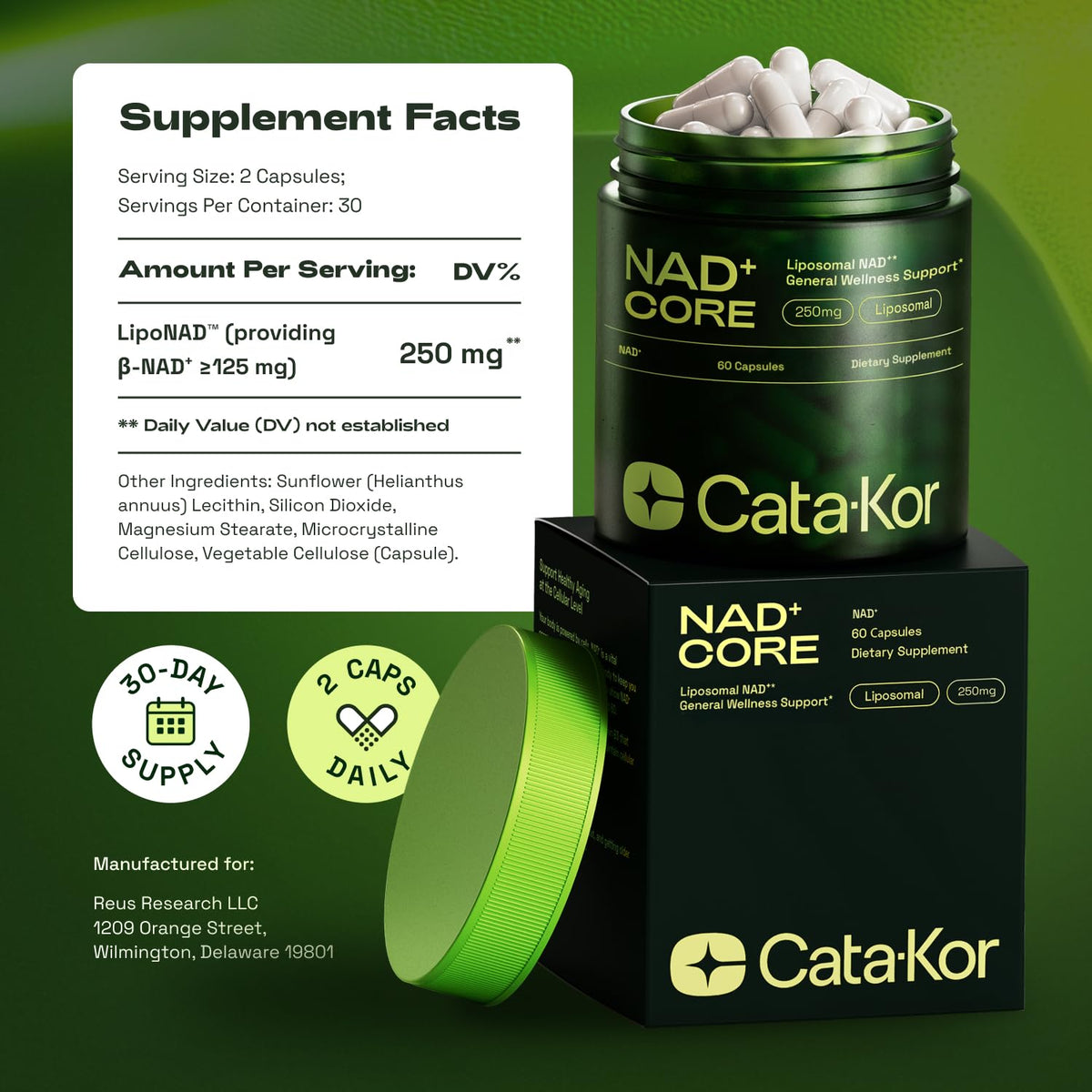 Cata-Kor NMN Supplement Alternative – Liposomal NAD+ Supplement - NAD CORE 30-Day Supply 60 Capsules - PrimeBioHealth - canada supplements