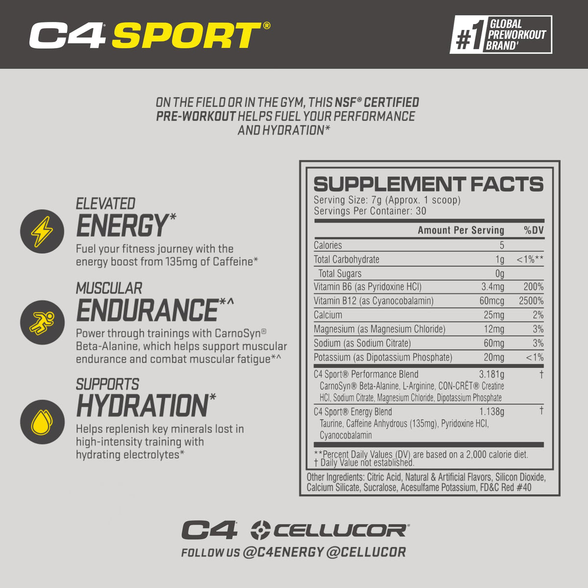 Cellucor C4 Sport Pre Workout Powder Fruit Punch - NSF Certified for Sport | 30 Servings, Packaging may vary. - PrimeBioHealth - canada supplements