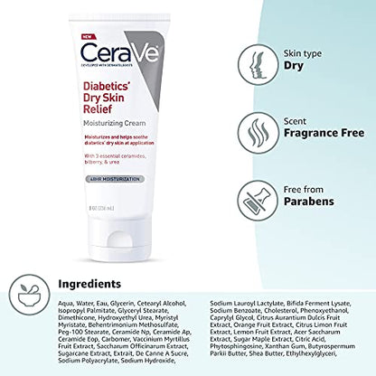 CeraVe Moisturizing Cream for Diabetics’ Dry Skin, Urea Cream with Bilberry for Face and Body, Fragrance Free - PrimeBioHealth - canada supplements