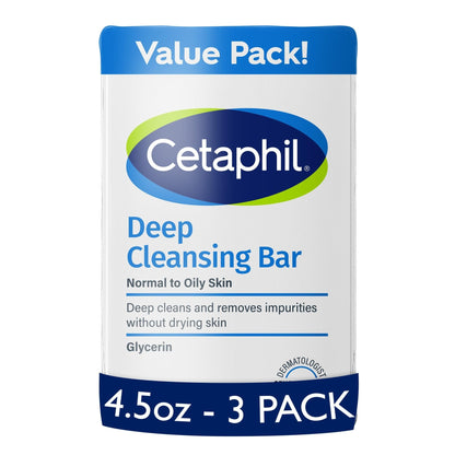 Cetaphil Bar Soap, Deep Cleansing Face and Body Bar, Pack of 3, For Dry to Normal, Sensitive Skin, Soap Free, Hypoallergenic, Paraben Free - PrimeBioHealth - canada supplements