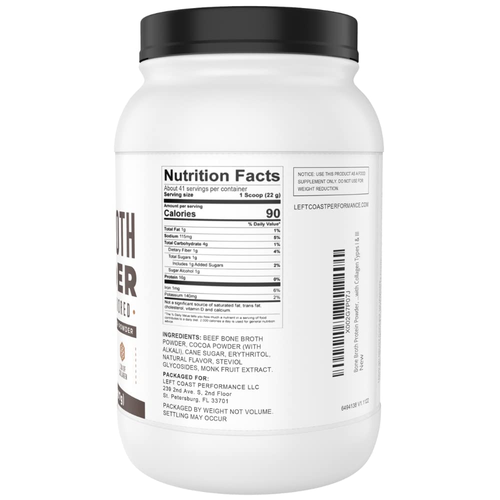 Chocolate Bone Broth Protein Powder - 100% Grass Fed Beef Bone Broth with 16g Protein & 13g Collagen per Serving - Great for Shakes & Hot Chocolate - Keto Friendly Low Carb - PrimeBioHealth - canada supplements
