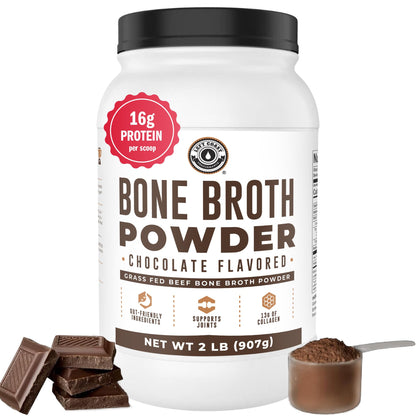 Chocolate Bone Broth Protein Powder - 100% Grass Fed Beef Bone Broth with 16g Protein & 13g Collagen per Serving - Great for Shakes & Hot Chocolate - Keto Friendly Low Carb - PrimeBioHealth - canada supplements