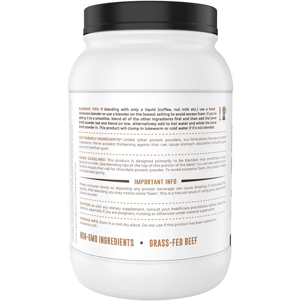 Chocolate Bone Broth Protein Powder - 100% Grass Fed Beef Bone Broth with 16g Protein & 13g Collagen per Serving - Great for Shakes & Hot Chocolate - Keto Friendly Low Carb - PrimeBioHealth - canada supplements