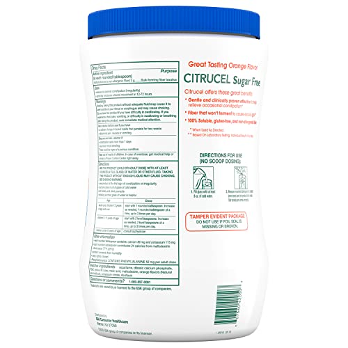 CITRUCEL Sugar Free Fiber Powder for Occasional Constipation Relief, Methylcellulose Fiber Powder, Orange Flavor - 32 Ounces - PrimeBioHealth - canada supplements