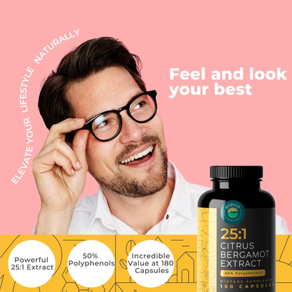 Citrus Bergamot Extract 1000mg Capsules — Natural 25:1 Citrus Bergamot Supplement with 50% Polyphenols Extract and Black Pepper - PrimeBioHealth - canada supplements