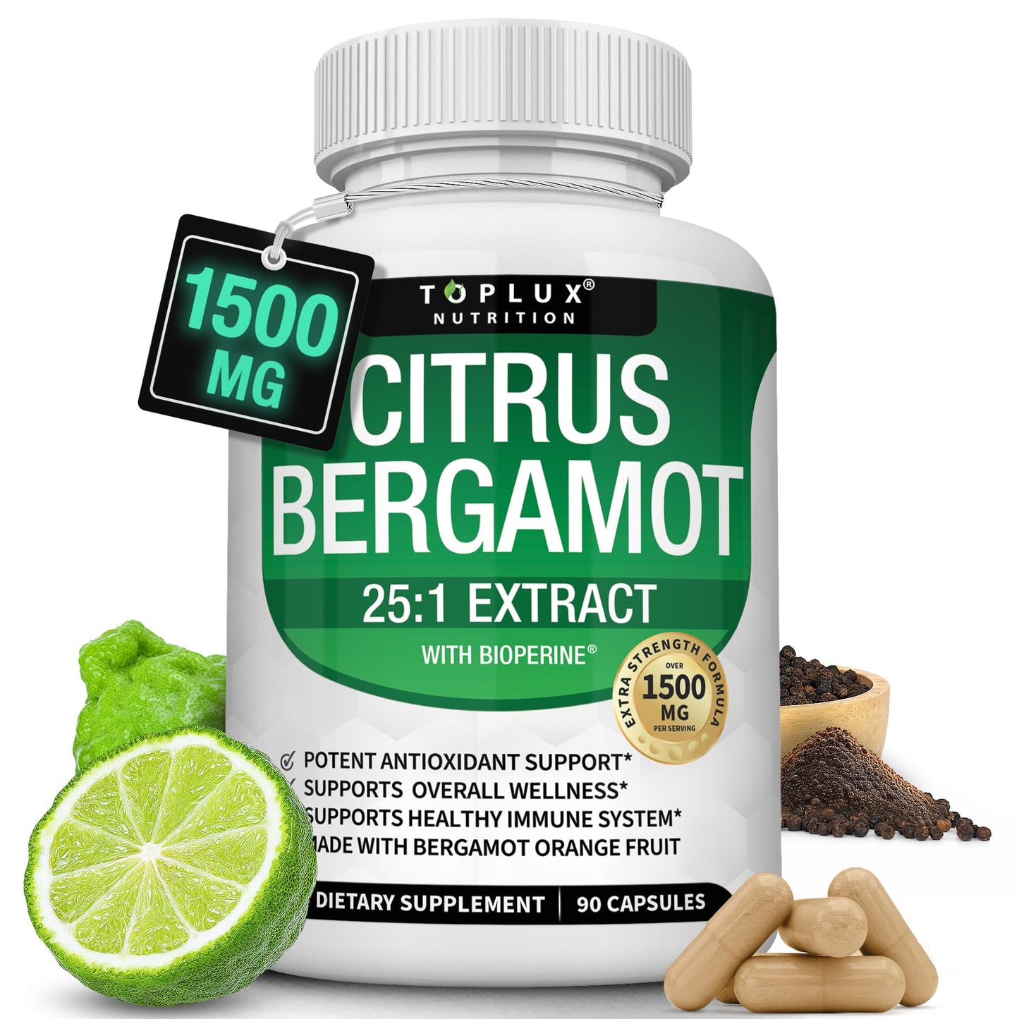 Citrus Bergamot Supplement 1500mg - 25:1 Bergamot Extract to Support Overall Health, Immune System, Potent Antioxidant High Absorption Natural - PrimeBioHealth - canada supplements