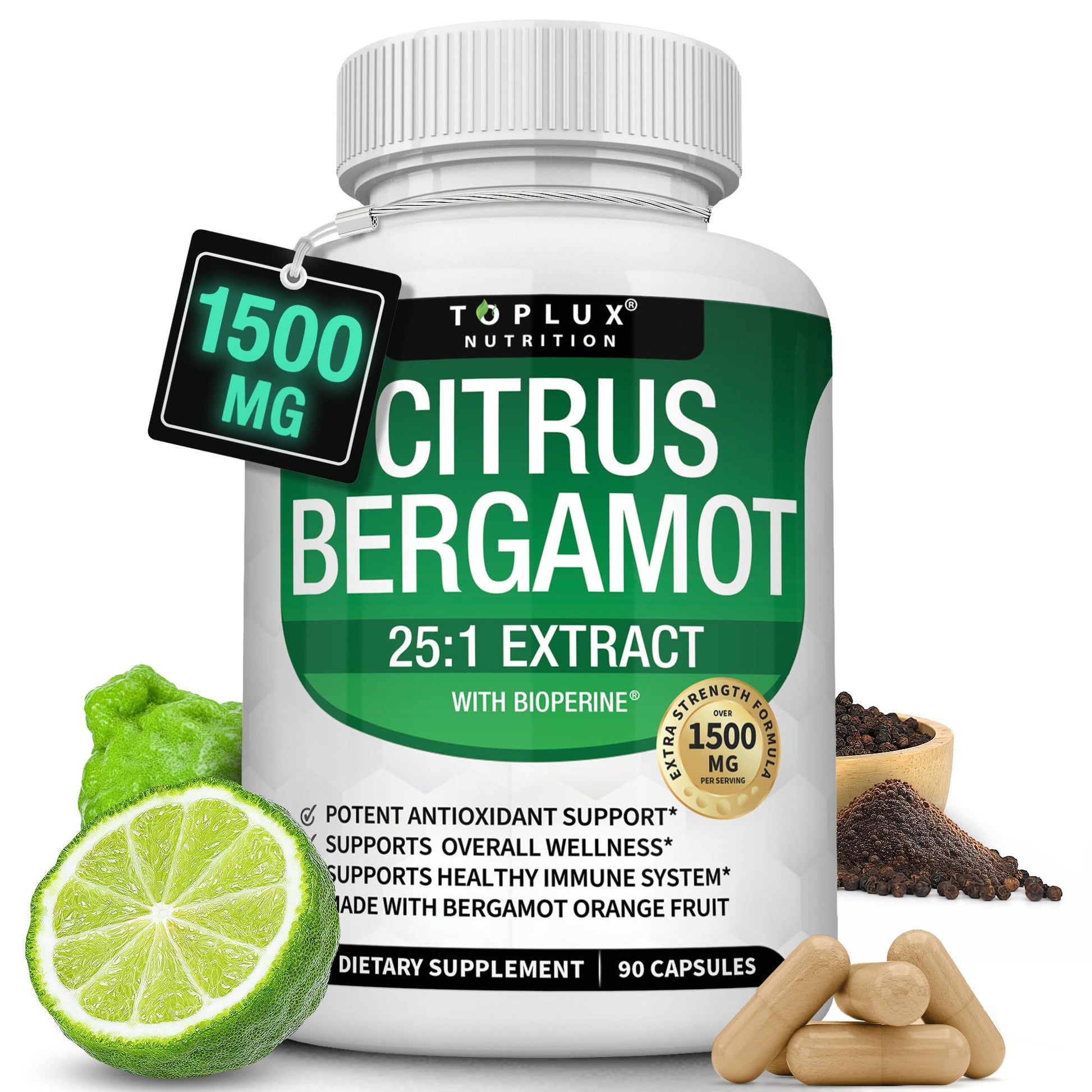 Citrus Bergamot Supplement 1500mg - 25:1 Bergamot Extract to Support Overall Health, Immune System, Potent Antioxidant High Absorption Natural - PrimeBioHealth - canada supplements