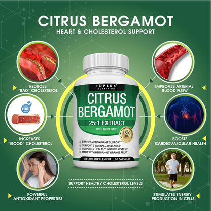 Citrus Bergamot Supplement 1500mg - 25:1 Bergamot Extract to Support Overall Health, Immune System, Potent Antioxidant High Absorption Natural - PrimeBioHealth - canada supplements