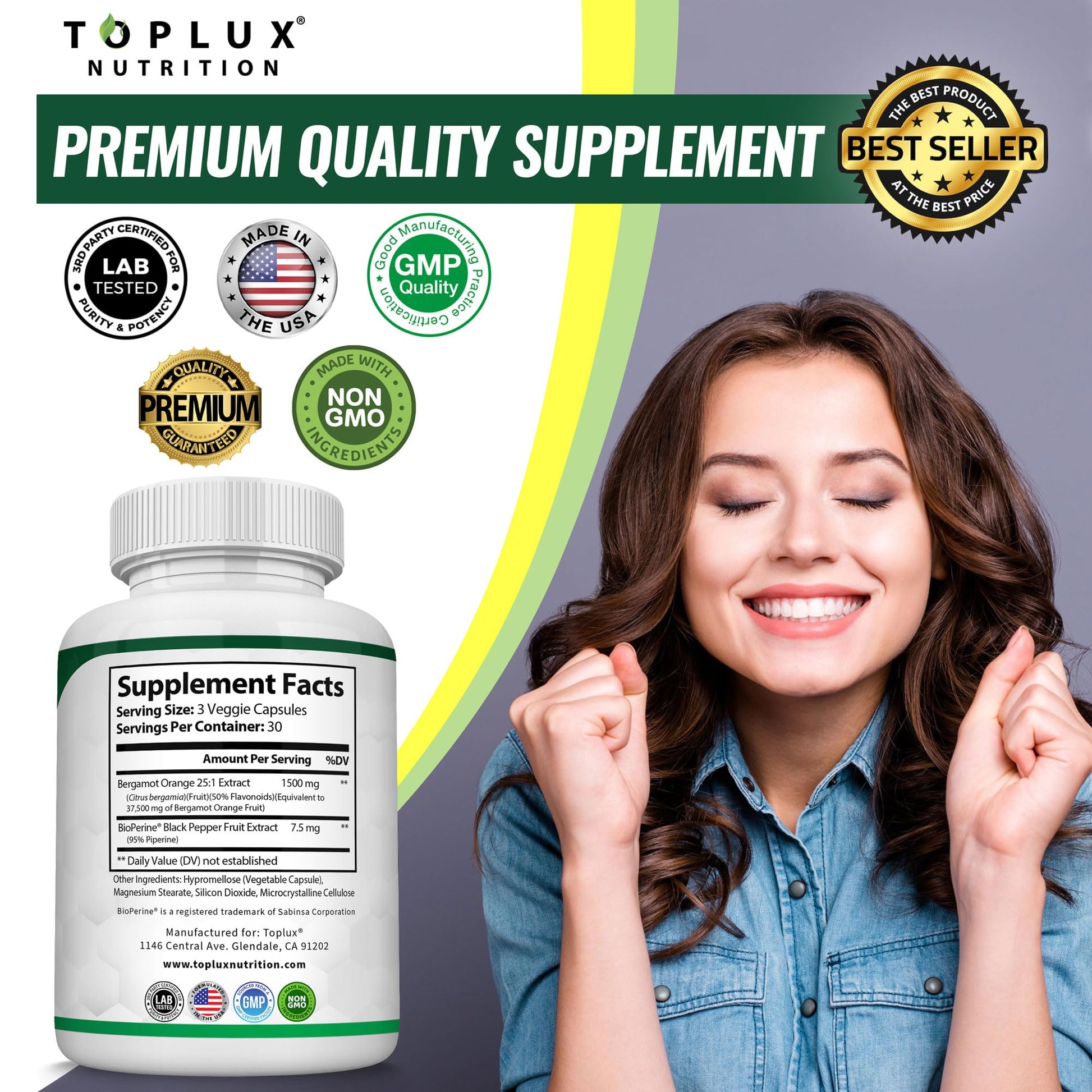 Citrus Bergamot Supplement 1500mg - 25:1 Bergamot Extract to Support Overall Health, Immune System, Potent Antioxidant High Absorption Natural - PrimeBioHealth - canada supplements
