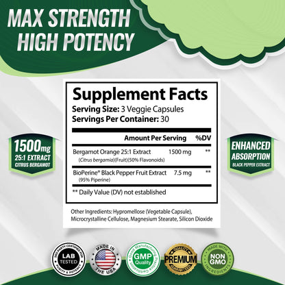 Citrus Bergamot Supplement 1500mg - 25:1 Bergamot Extract to Support Overall Health, Immune System, Potent Antioxidant High Absorption Natural - PrimeBioHealth - canada supplements