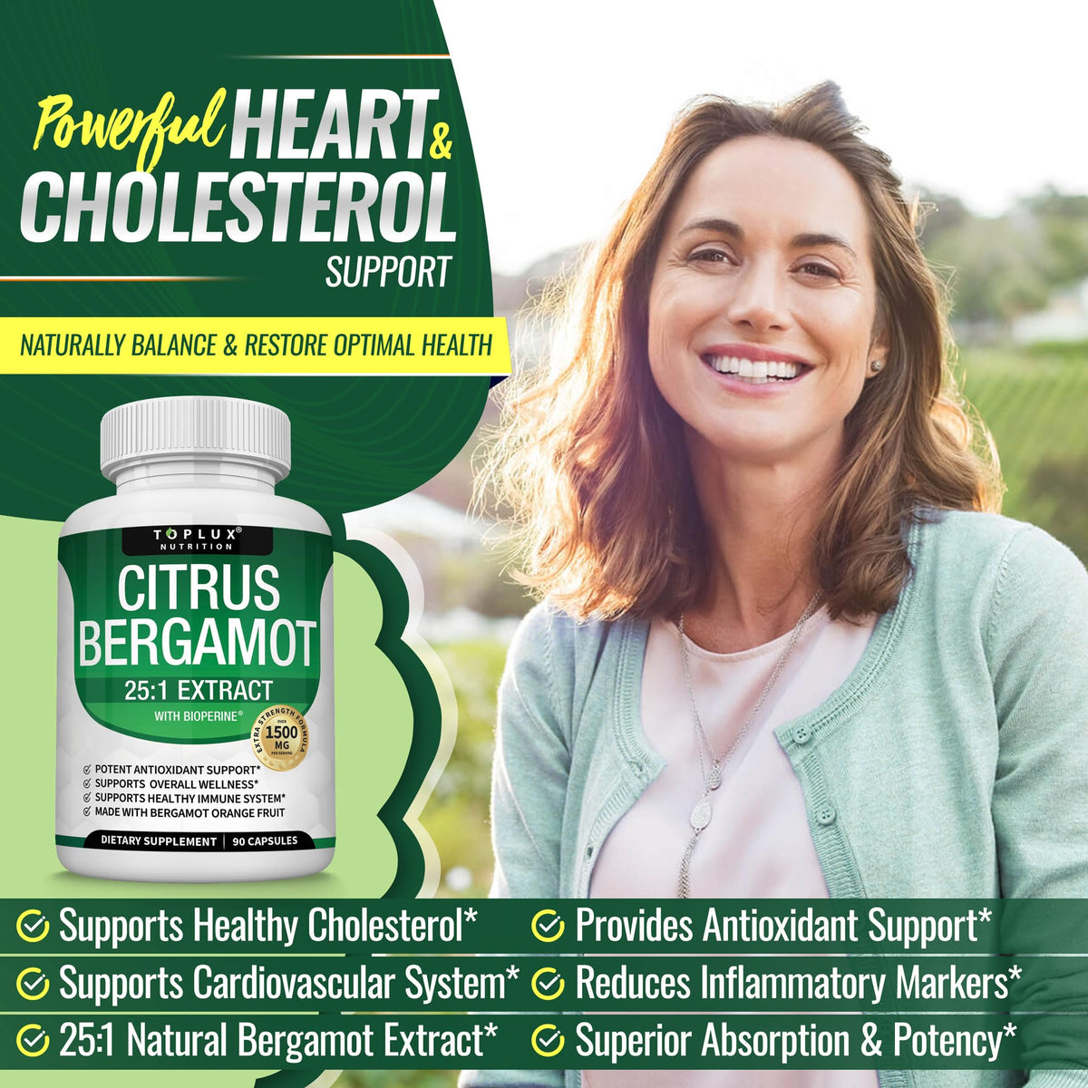 Citrus Bergamot Supplement 1500mg - 25:1 Bergamot Extract to Support Overall Health, Immune System, Potent Antioxidant High Absorption Natural - PrimeBioHealth - canada supplements