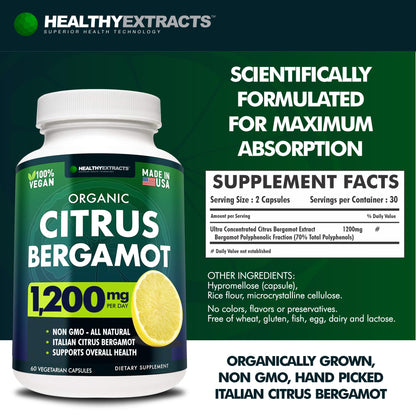 Citrus Bergamot Supplement – 150:1 Extract, 1200mg per Serving, 70% Polyphenols, Italian Sourced, 60 Count, 1 Month Supply, Made in the USA - PrimeBioHealth - canada supplements