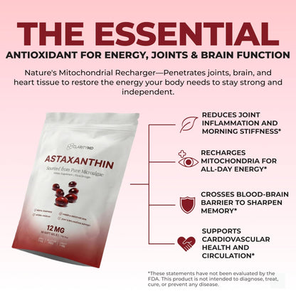 ClarityMD Astaxanthin 12mg Antioxidants Supplement – Natural Microalgae Source – Lipid-Based Softgel for Enhanced Absorption – Cognitive - PrimeBioHealth - canada supplements
