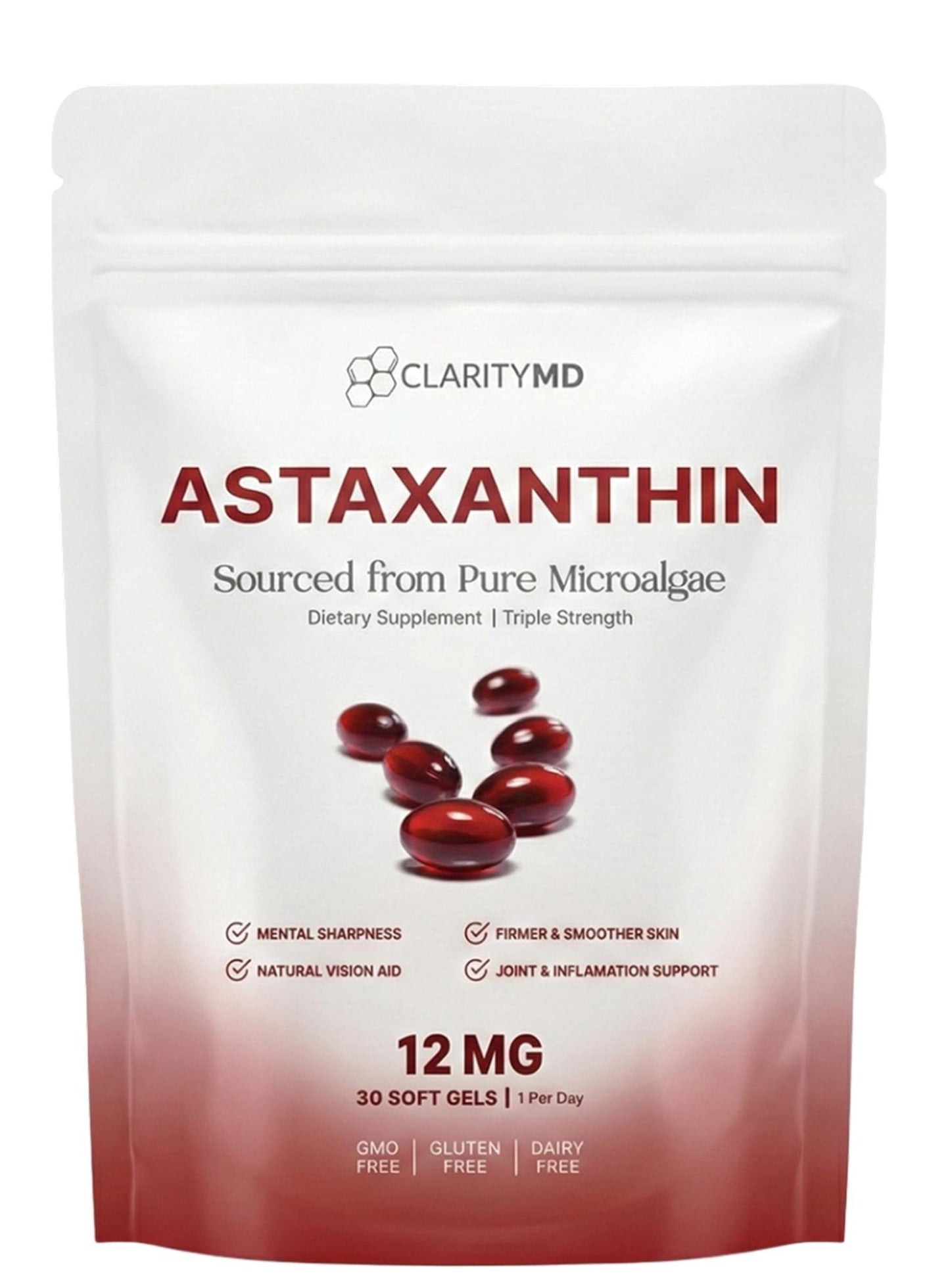 ClarityMD Astaxanthin 12mg Antioxidants Supplement – Natural Microalgae Source – Lipid-Based Softgel for Enhanced Absorption – Cognitive - PrimeBioHealth - canada supplements