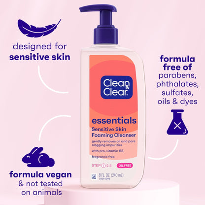 Clean & Clear Essentials Oil-Free Foaming Facial Cleanser, Daily Foaming Face Wash with Pro-Vitamin B5 for Sensitive Skin - PrimeBioHealth - canada supplements