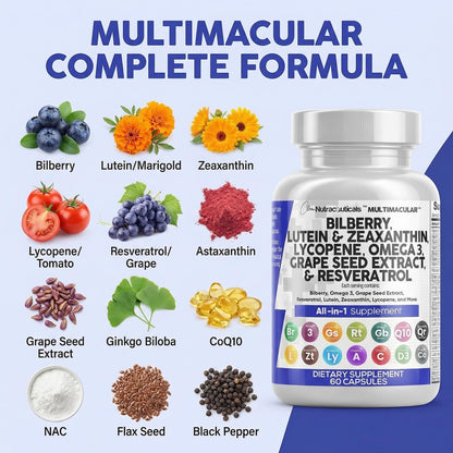 Clean Nutra Eye Vitamins with Bilberry Lutein and Zeaxanthin Supplements Lycopene 40mg Resveratrol Grape Seed Astaxanthin for Eyes - Eye Care Health Support Eye - PrimeBioHealth - canada supplements
