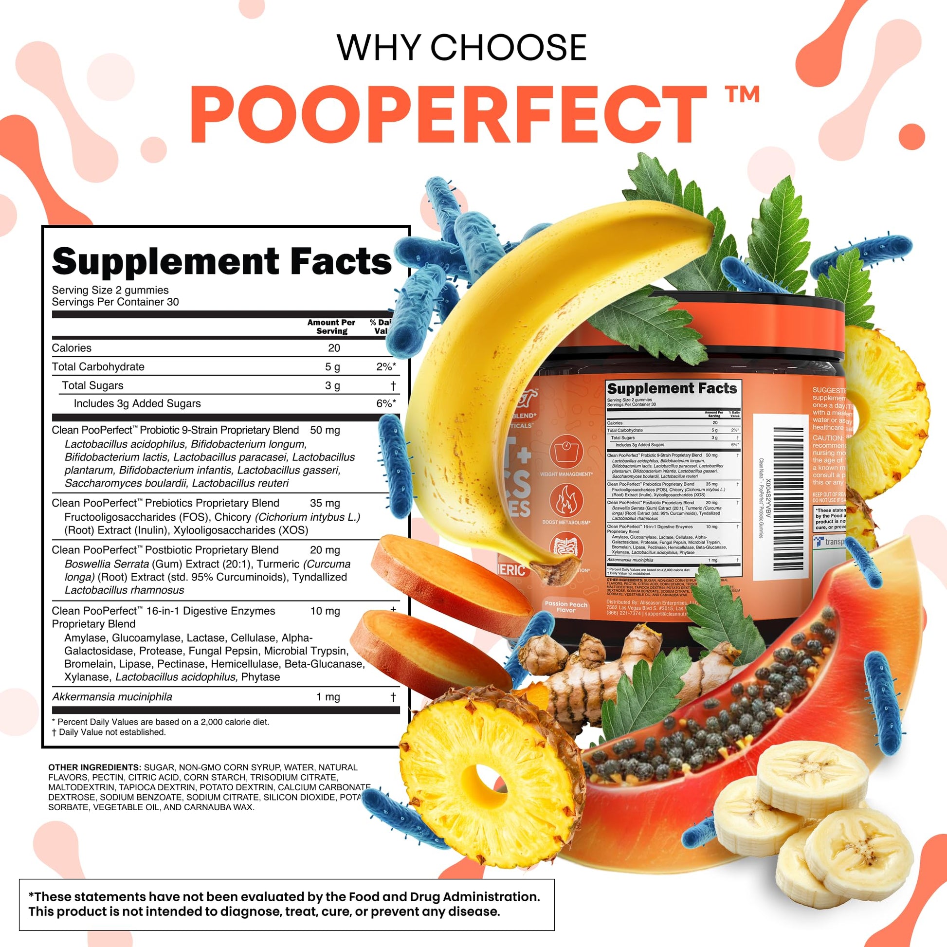 Clean Nutra Prebiotic Postbiotic Digestive Enzymes Gummies with Chicory Root, Boswellia Serrata, Turmeric, and Akkermansia | Pre+Post Probiotics Supplement - PrimeBioHealth - canada supplements