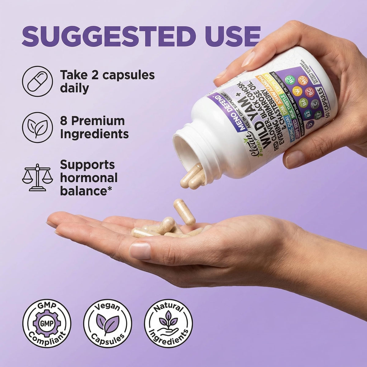 Clean Nutra Wild Yam Root Capsules with Red Clover Black Cohosh Evening Primrose Oil Chasteberry Dong Quai DIM Ashwagandha Grape Seed Extract Milk Thistle Lemon Balm - PrimeBioHealth - canada supplements