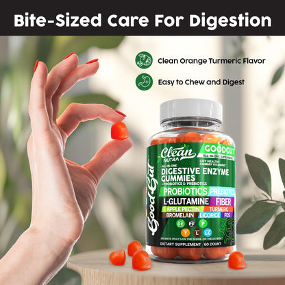 Clean Nutraceuticals Digestive Enzymes with Probiotics & Prebiotics for Digestive Health Gummies & L-Glutamine for Gut Health Bromelain Apple Pectin Inulin FOS Plant - PrimeBioHealth - canada supplements