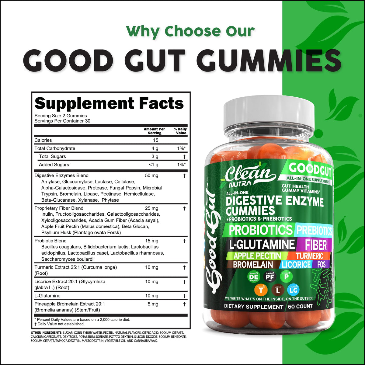 Clean Nutraceuticals Digestive Enzymes with Probiotics & Prebiotics for Digestive Health Gummies & L-Glutamine for Gut Health Bromelain Apple Pectin Inulin FOS Plant - PrimeBioHealth - canada supplements