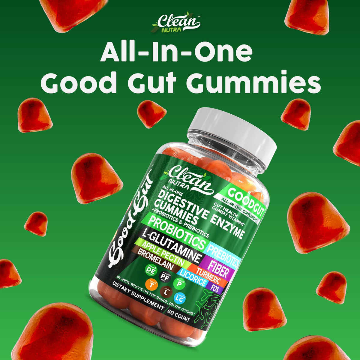 Clean Nutraceuticals Digestive Enzymes with Probiotics & Prebiotics for Digestive Health Gummies & L-Glutamine for Gut Health Bromelain Apple Pectin Inulin FOS Plant - PrimeBioHealth - canada supplements