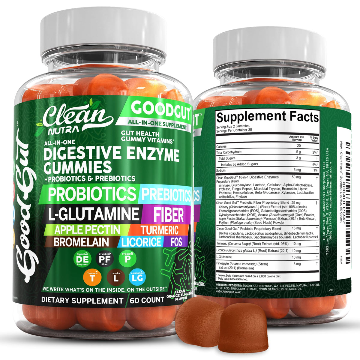Clean Nutraceuticals Digestive Enzymes with Probiotics & Prebiotics for Digestive Health Gummies & L-Glutamine for Gut Health Bromelain Apple Pectin Inulin FOS Plant - PrimeBioHealth - canada supplements
