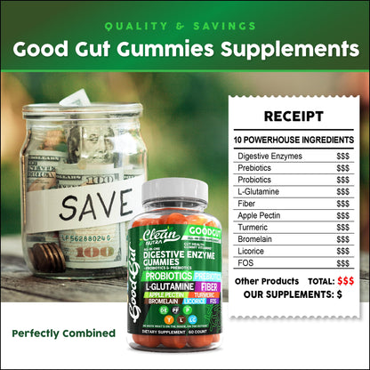 Clean Nutraceuticals Digestive Enzymes with Probiotics & Prebiotics for Digestive Health Gummies & L-Glutamine for Gut Health Bromelain Apple Pectin Inulin FOS Plant - PrimeBioHealth - canada supplements