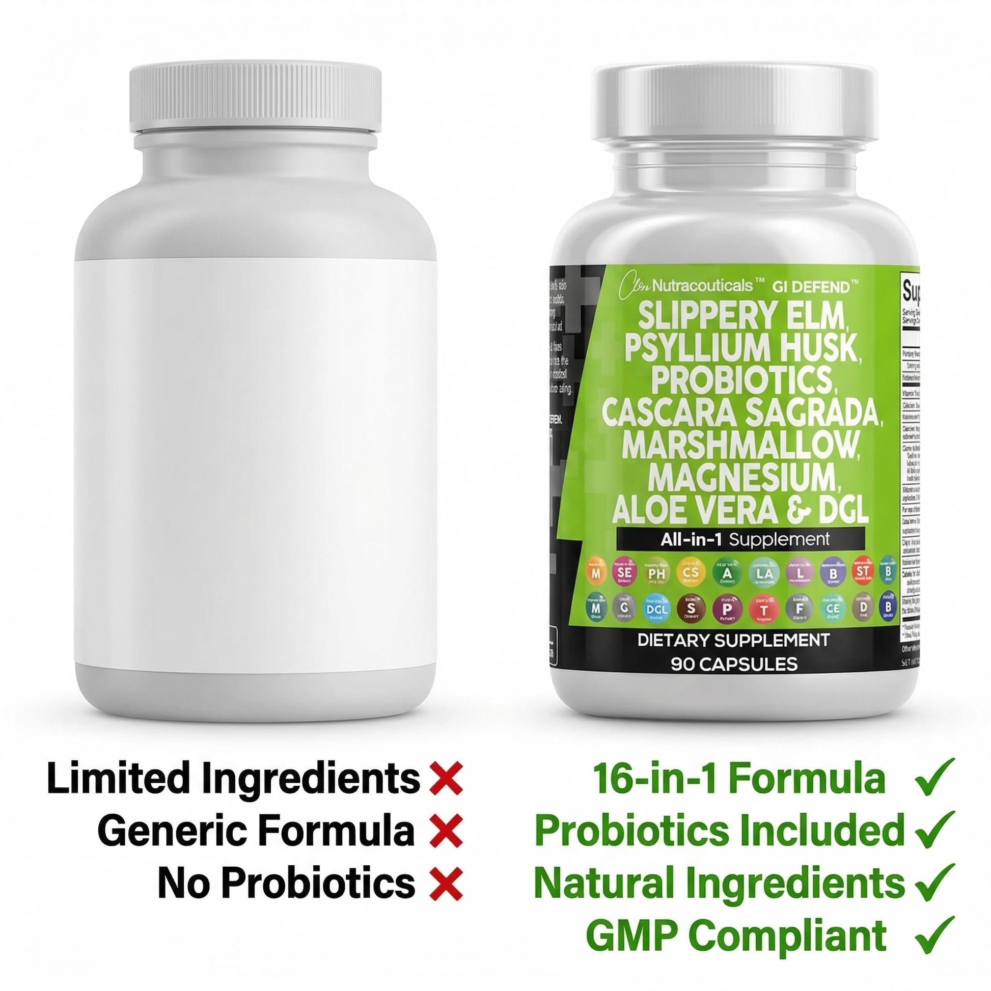 Clean Nutraceuticals Slippery Elm Psyllium Husk Pre Probiotic Digestive Gut Health Supplement with Aloe Vera Cascara Sagrada - PrimeBioHealth - canada supplements