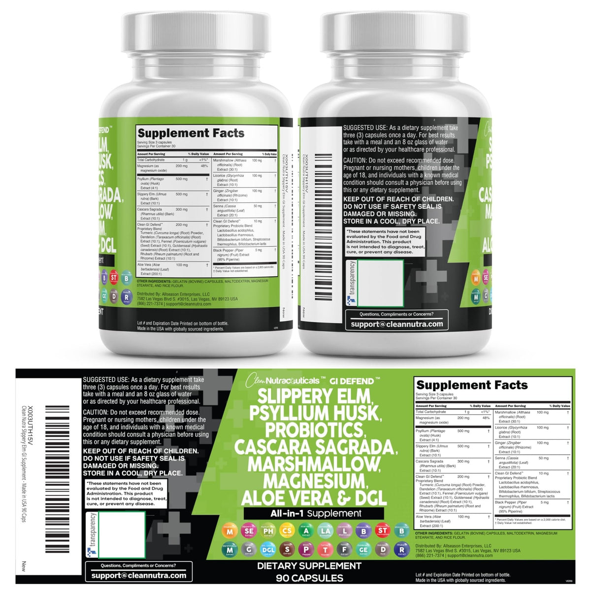 Clean Nutraceuticals Slippery Elm Psyllium Husk Pre Probiotic Digestive Gut Health Supplement with Aloe Vera Cascara Sagrada - PrimeBioHealth - canada supplements