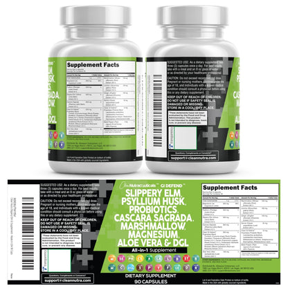 Clean Nutraceuticals Slippery Elm Psyllium Husk Pre Probiotic Digestive Gut Health Supplement with Aloe Vera Cascara Sagrada - PrimeBioHealth - canada supplements