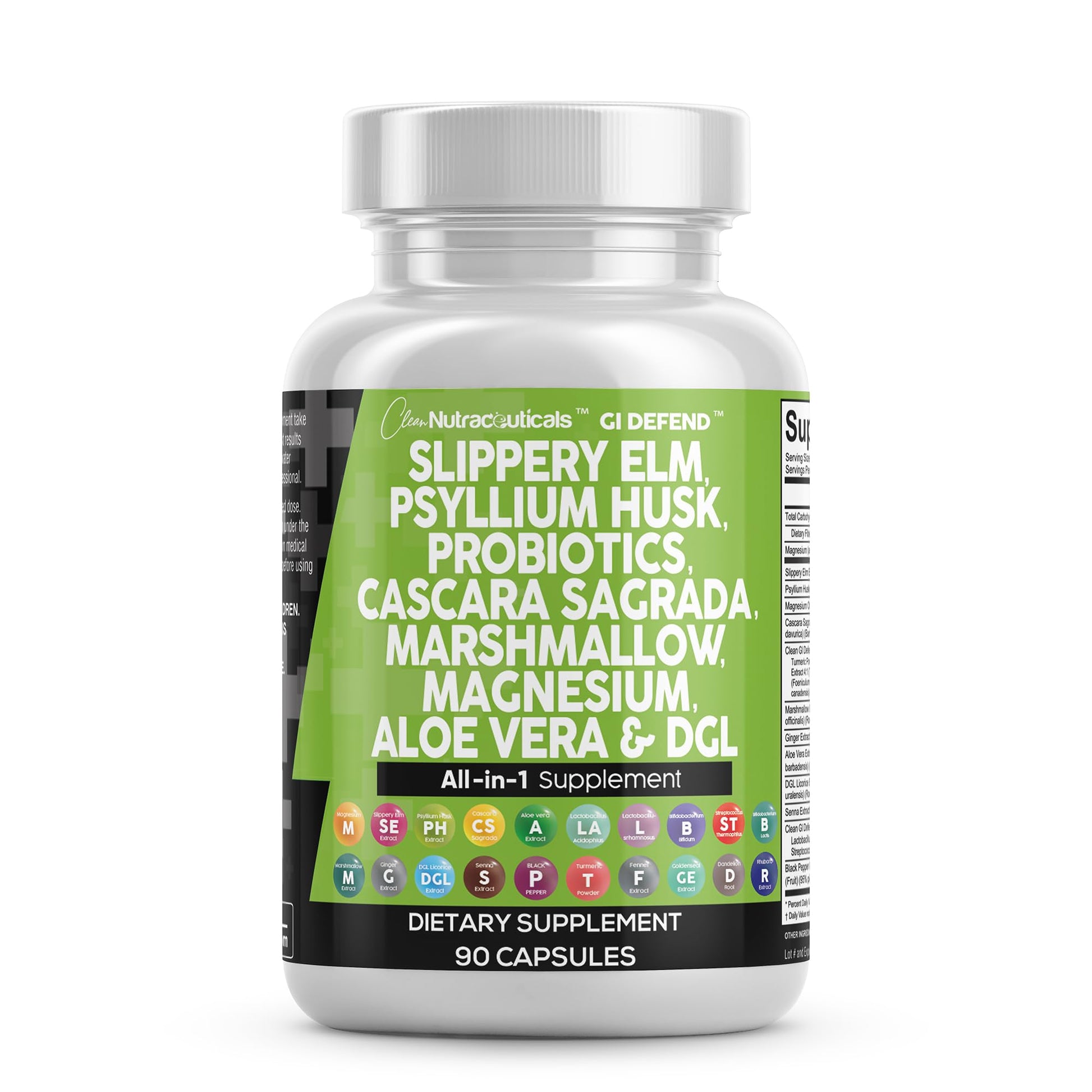 Clean Nutraceuticals Slippery Elm Psyllium Husk Pre Probiotic Digestive Gut Health Supplement with Aloe Vera Cascara Sagrada - PrimeBioHealth - canada supplements