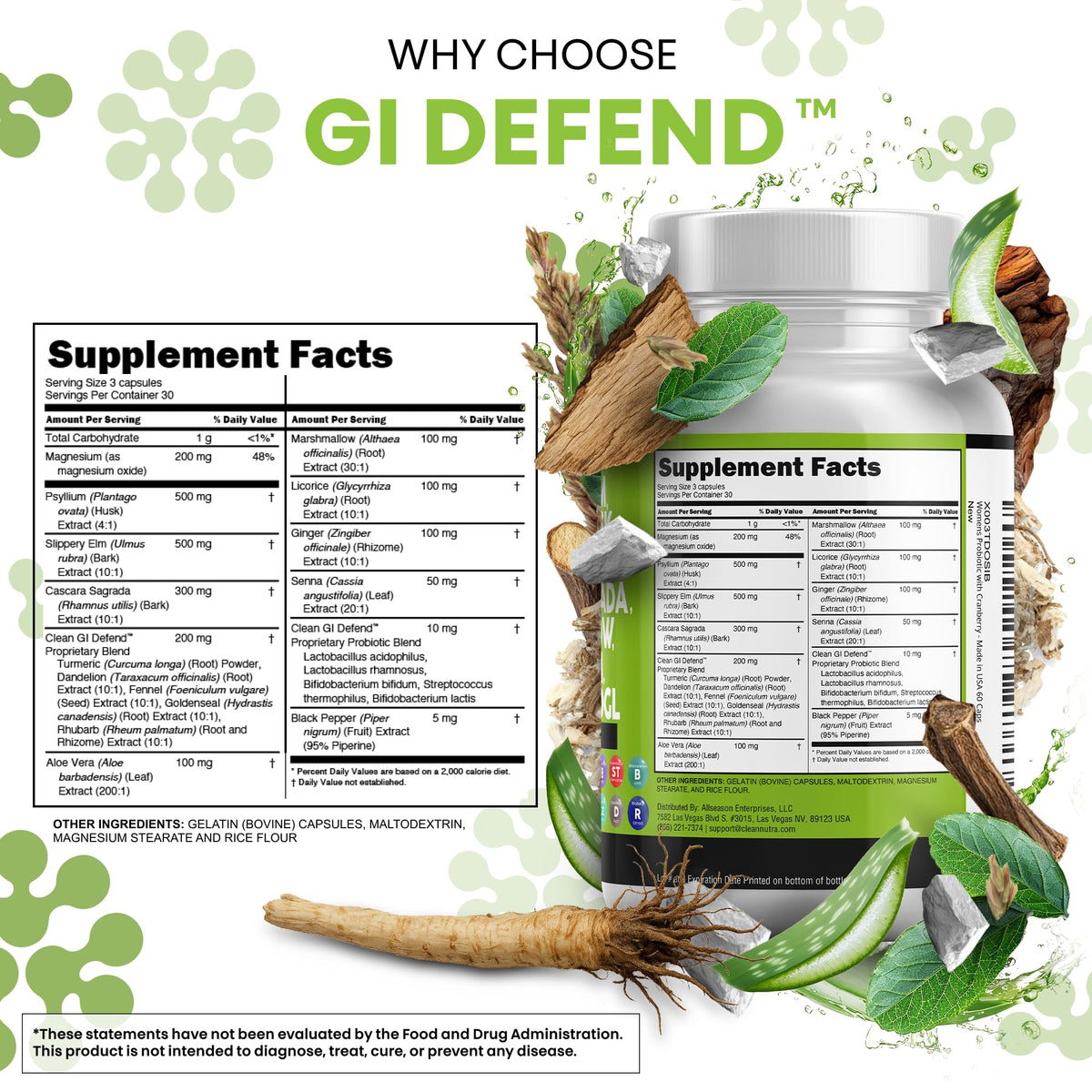 Clean Nutraceuticals Slippery Elm Psyllium Husk Pre Probiotic Digestive Gut Health Supplement with Aloe Vera Cascara Sagrada - PrimeBioHealth - canada supplements