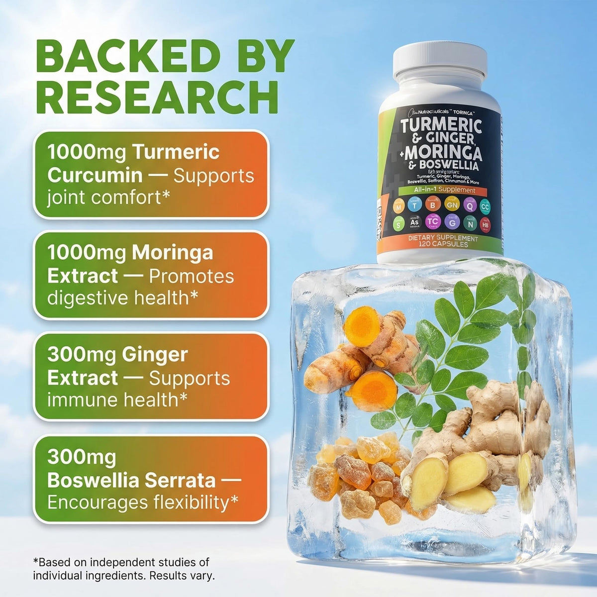 Clean Nutraceuticals Turmeric Moringa Supplement | Ginger Boswellia Saffron - Supplement for Women and Men with Ceylon Cinnamon - PrimeBioHealth - canada supplements