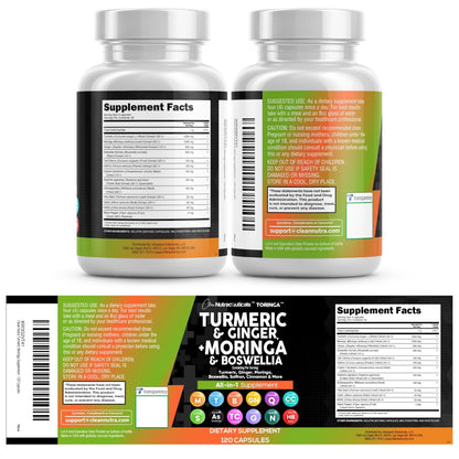 Clean Nutraceuticals Turmeric Moringa Supplement | Ginger Boswellia Saffron - Supplement for Women and Men with Ceylon Cinnamon - PrimeBioHealth - canada supplements
