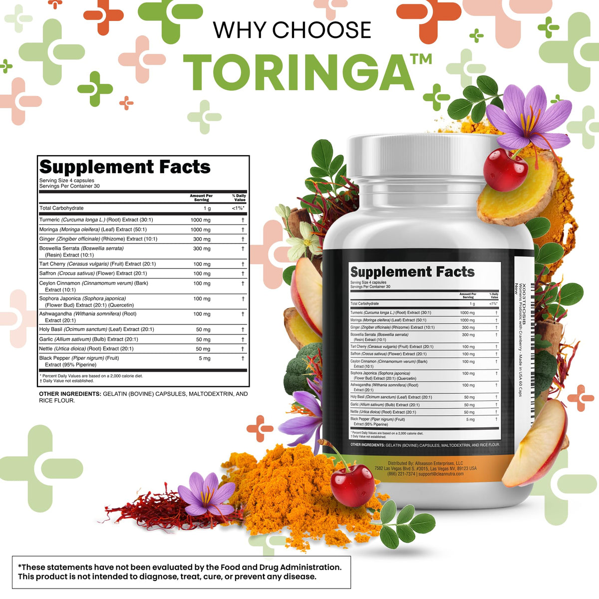 Clean Nutraceuticals Turmeric Moringa Supplement | Ginger Boswellia Saffron - Supplement for Women and Men with Ceylon Cinnamon - PrimeBioHealth - canada supplements